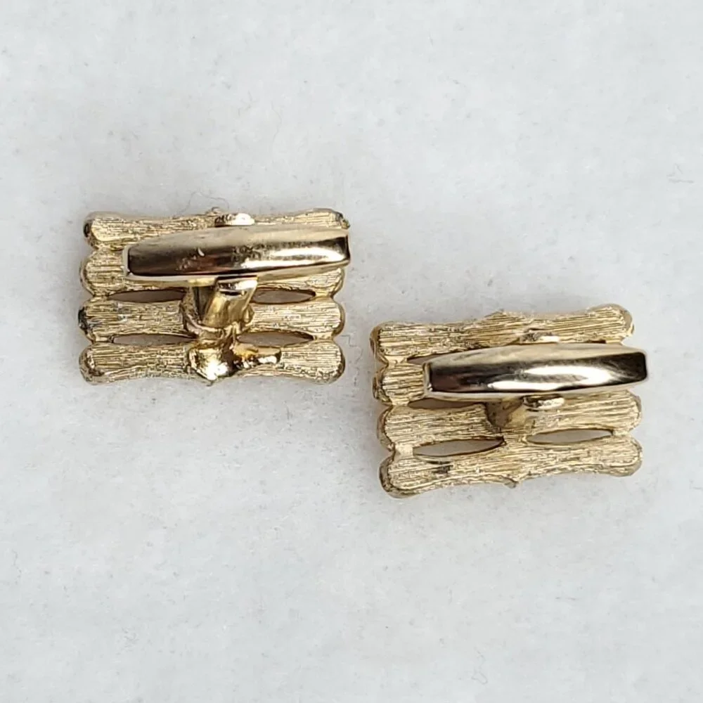 Vintage Foster Cufflinks Gold Tone Textured Bamboo Look